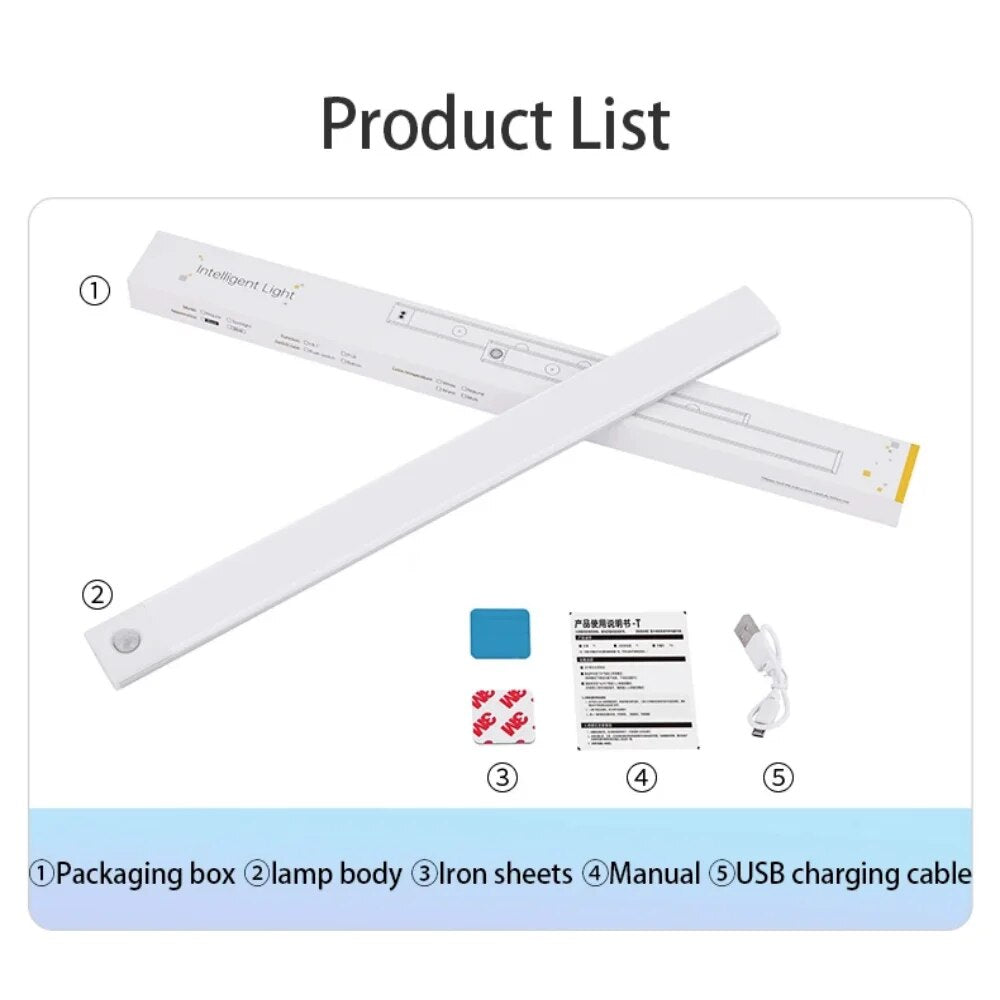 Wireless USB Rechargeable Motion Sensor LED Bar Light Induction Night Light Portable Cordless Magnetic Cabinet Lamp for Kitchen