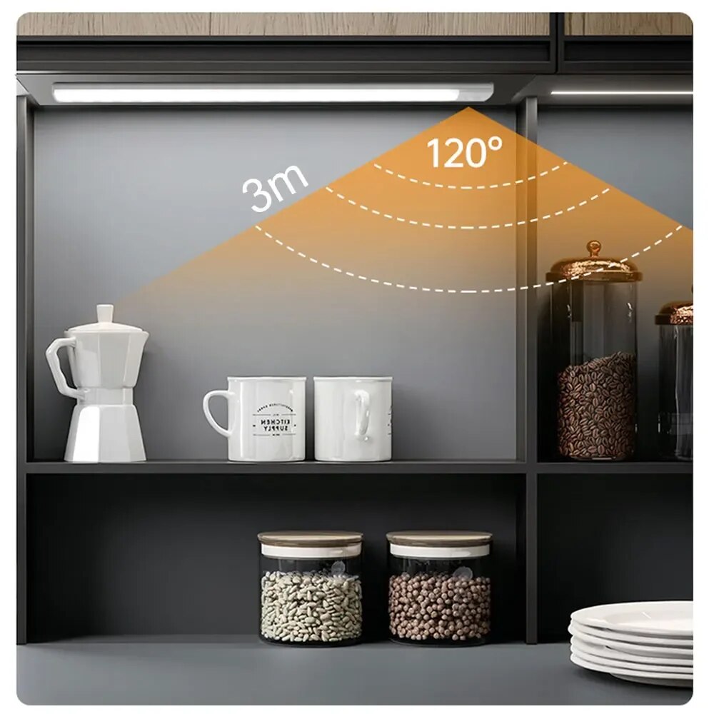 Wireless USB Rechargeable Motion Sensor LED Bar Light Induction Night Light Portable Cordless Magnetic Cabinet Lamp for Kitchen